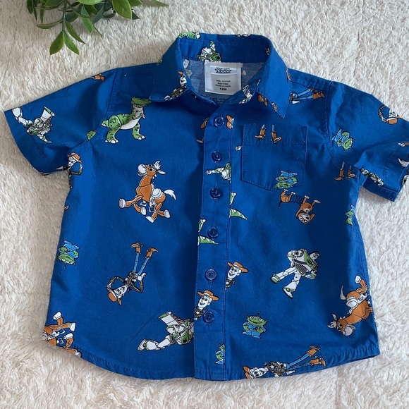 Toy Story Other - Disney Toy Story Blue Button Down Shirt 12M Baby Boy EUC